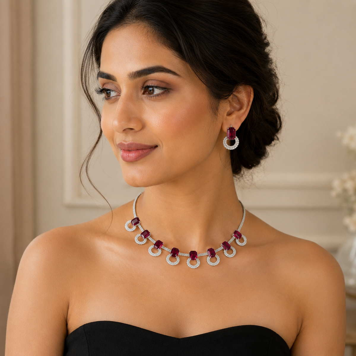 Ruby Aura Crystal Necklace Set