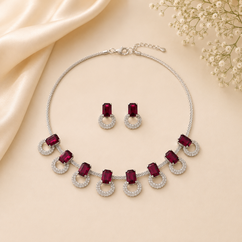 Ruby Aura Crystal Necklace Set