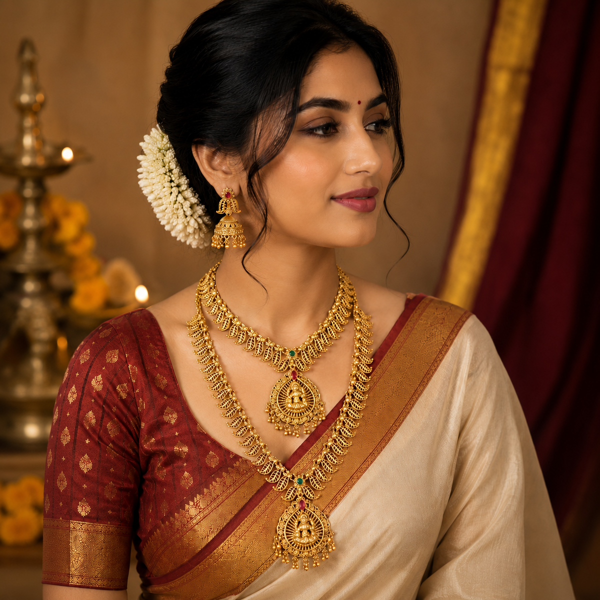 Antique Gold Temple Necklace Set