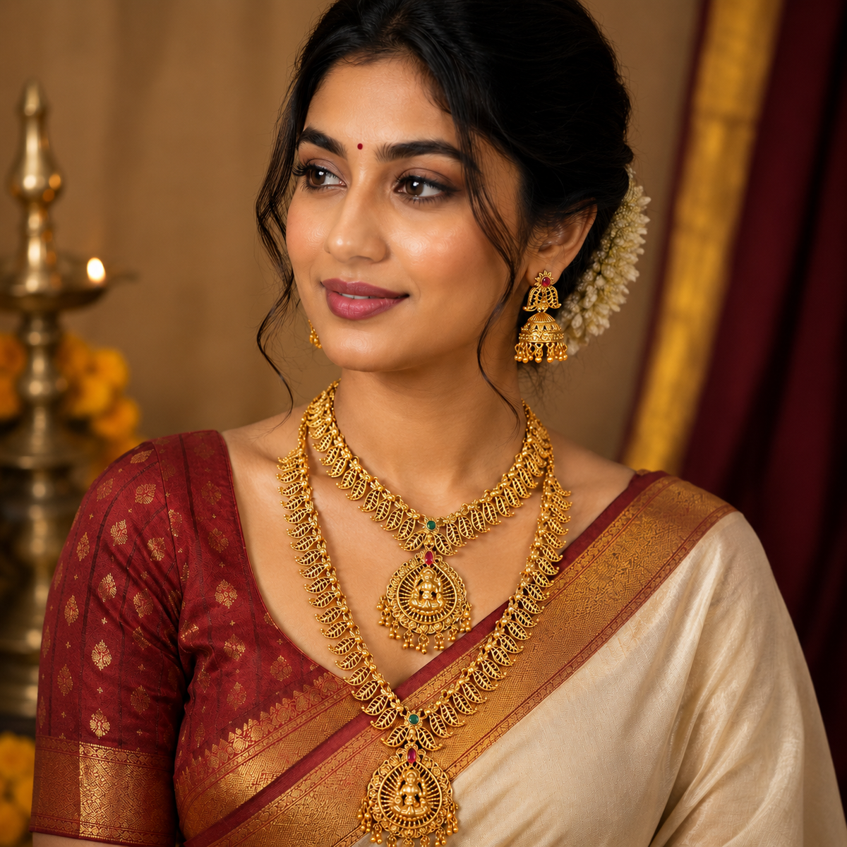 Antique Gold Temple Necklace Set