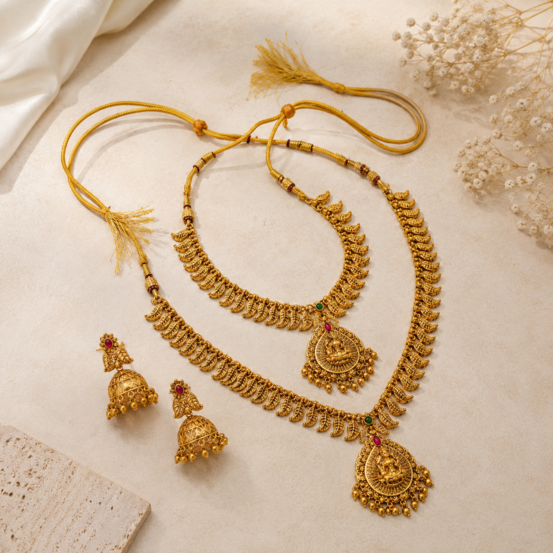 Antique Gold Temple Necklace Set