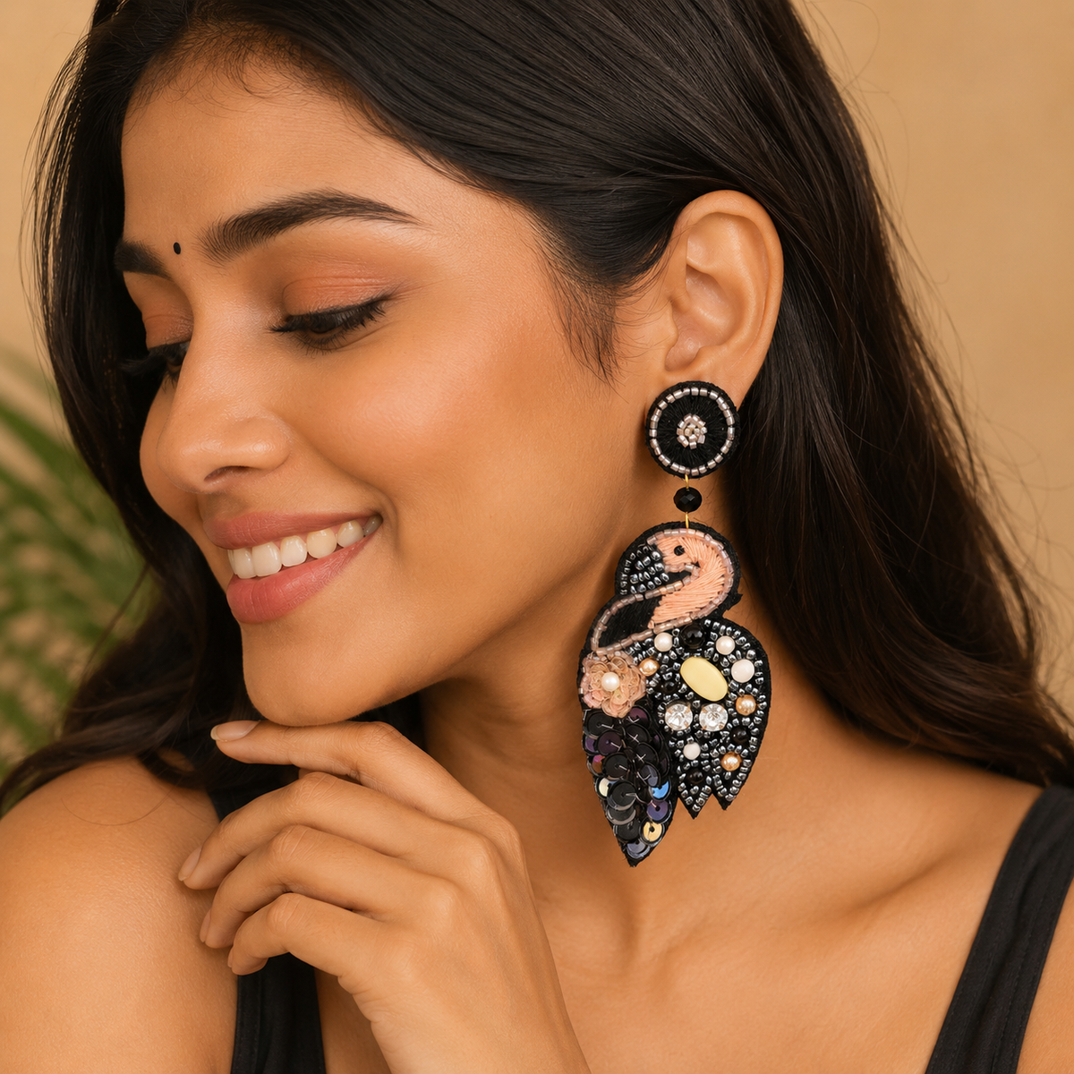 Handcrafted Flamingo Statement Earrings