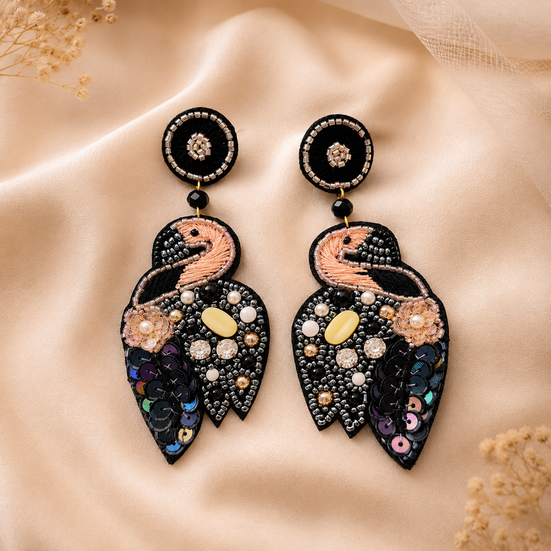Handcrafted Flamingo Statement Earrings