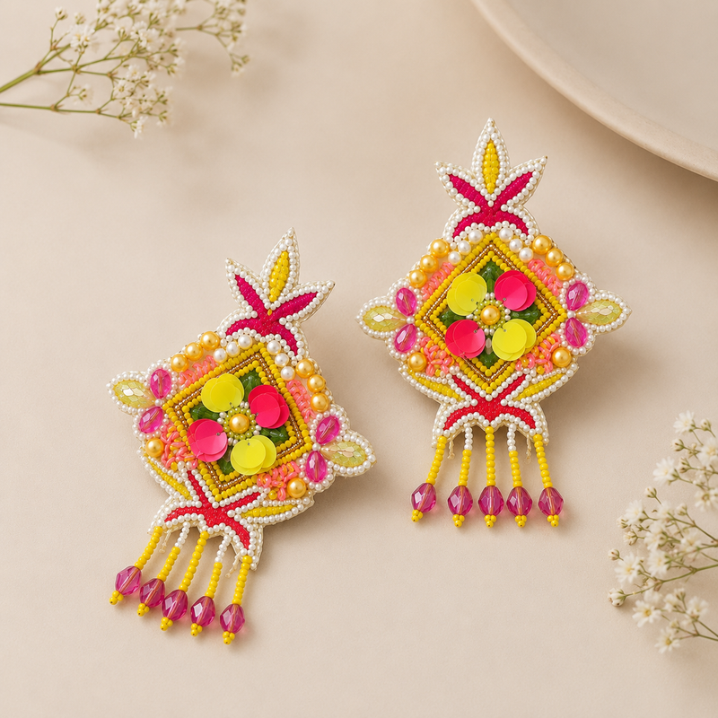 Handcrafted Festive Mirror Earrings