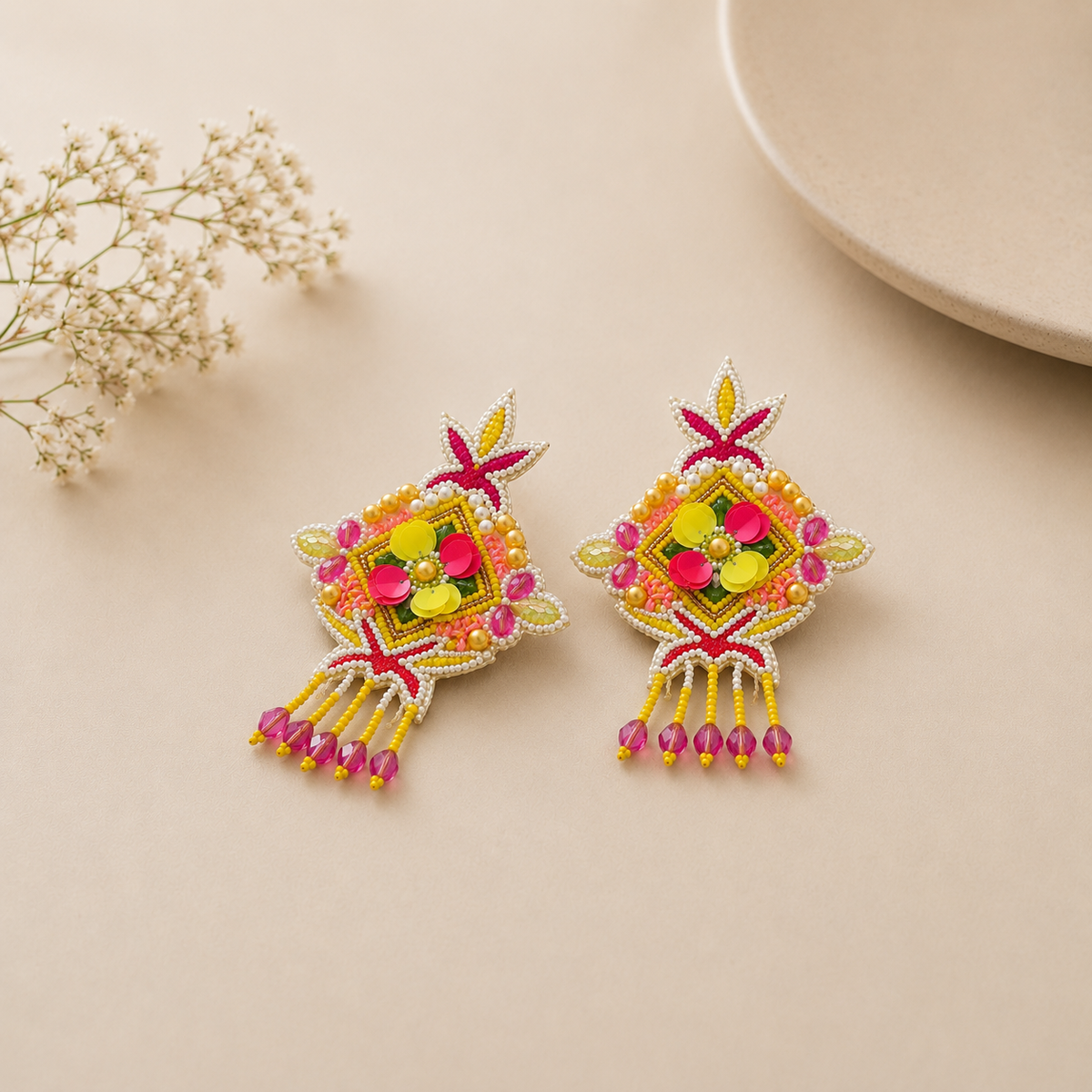 Handcrafted Festive Mirror Earrings